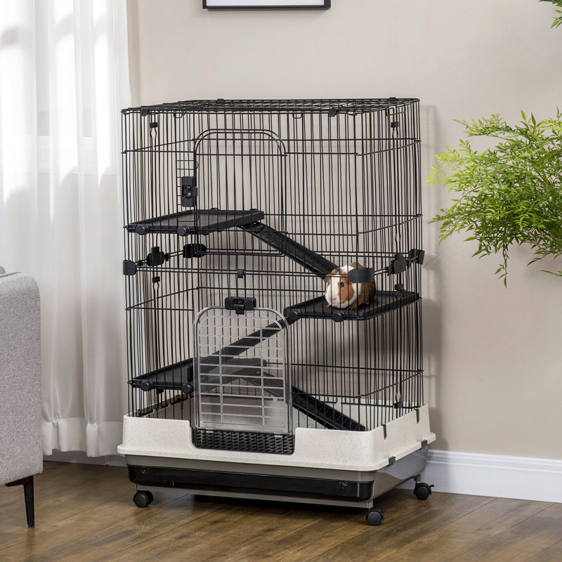 Cage pour petits animaux avec plateau - pour, chinchillas, furet, métal noir pour lapins, roues de furet