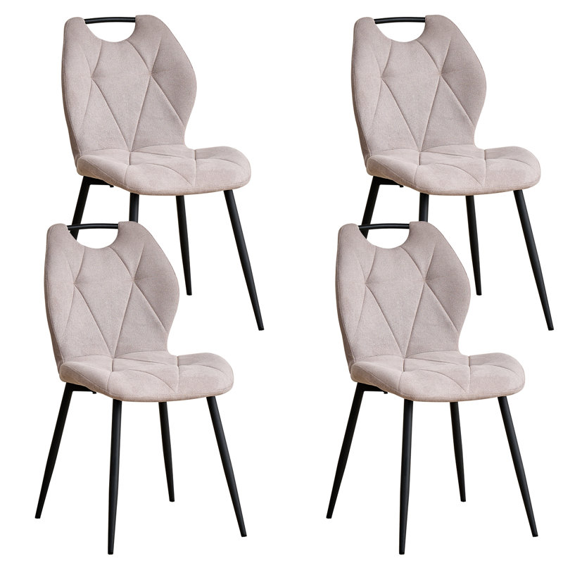 Dining Chairs - Contemporary Dining Chair - Comfortable Velvet Dining Chair - Metal Legs, Beige, 4 
