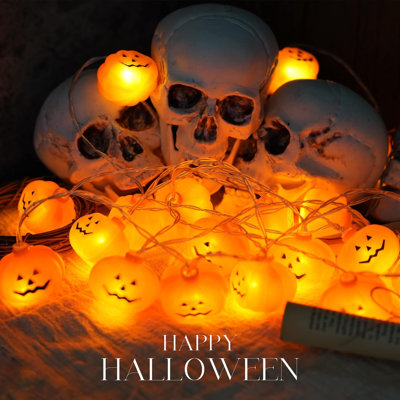 Guirlandes d'Halloween citrouilles, guirlandes lumineuses à DEL-20 lumières à DEL à piles de 10 pi, 2 modes de lumières fixes / scintillantes pour les décorations extérieures d'Halloween à l'intérieur