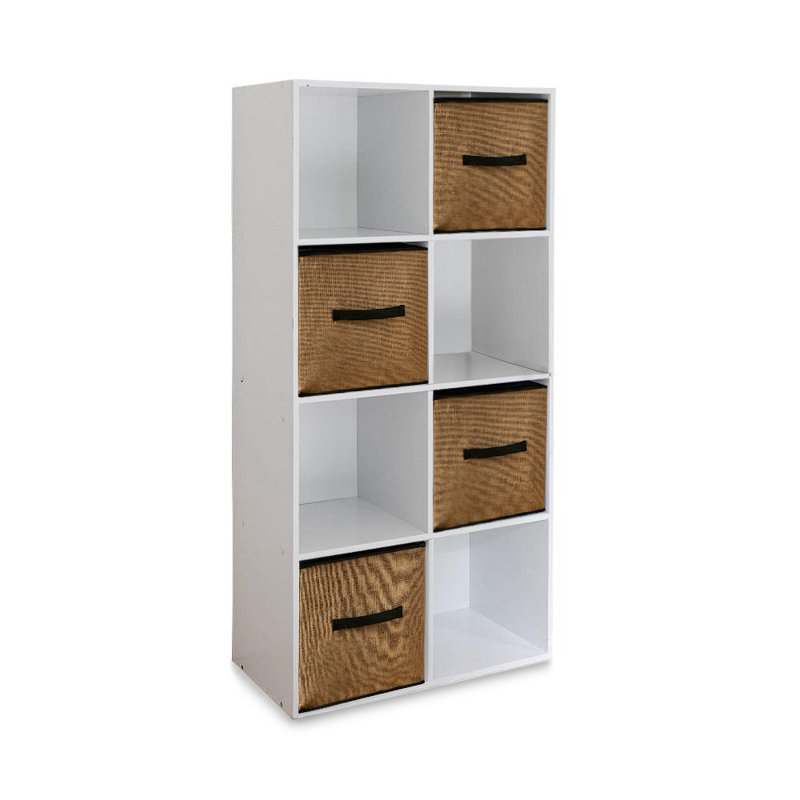 Seandra 8 Cube Storage Unit in Chalk White & 4 Jute Handled Box Drawers