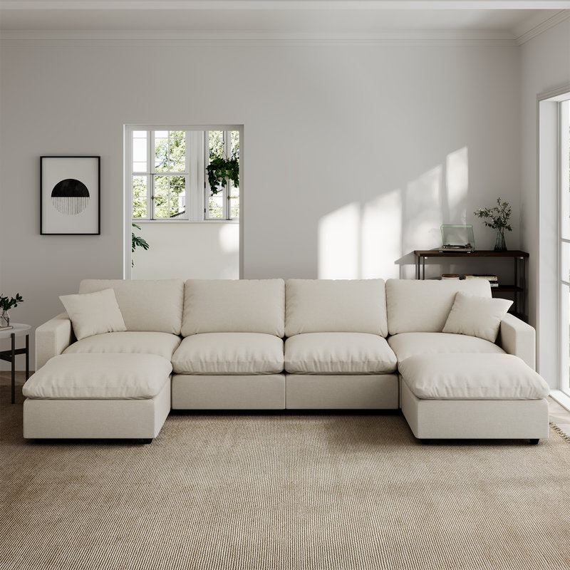 Upholstered Sectional Sofa, Cloud Sofa Modular Sectional Sofa for Living Room Office Apartment, Khaki
