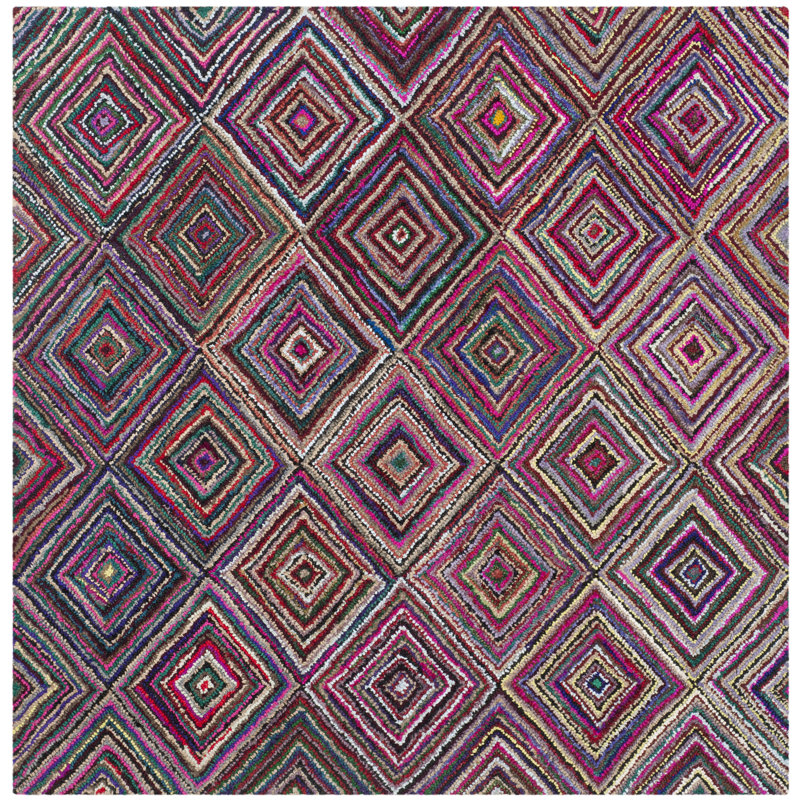 Maureen Geometric Cotton Hand Woven Area Rug, Square 122 cm