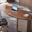 Bureau à 3 tiroirs brun noisette + bois massif ovale beige + métal-109080029-109080032