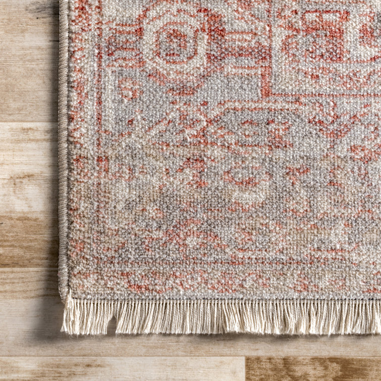 Traditional Medallion Distressed Performance Red Rug