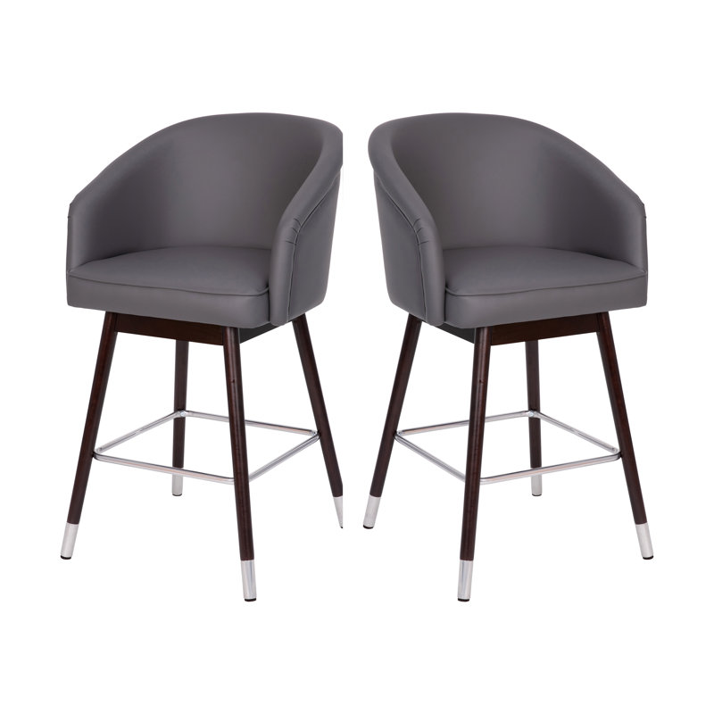 Tabouret de bar à dossier moyen de qualité commerciale avec pieds en bois de hêtre et dossier courbé, Gris, 2, 26.25"
