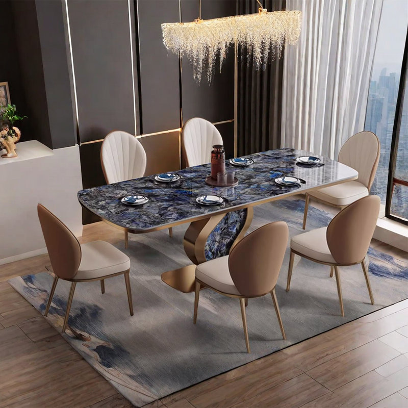 Modern Light Luxury Sintered Stone Dining Table Se 6 - Person Pedestal Dining Set, 29.52"H x 70.86"L x 31.49"W 
