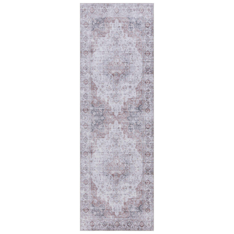Tapis oriental en polyester tissé à la machine Melaya, Tapis de couloir 2 pi 6 po x 8 pi
