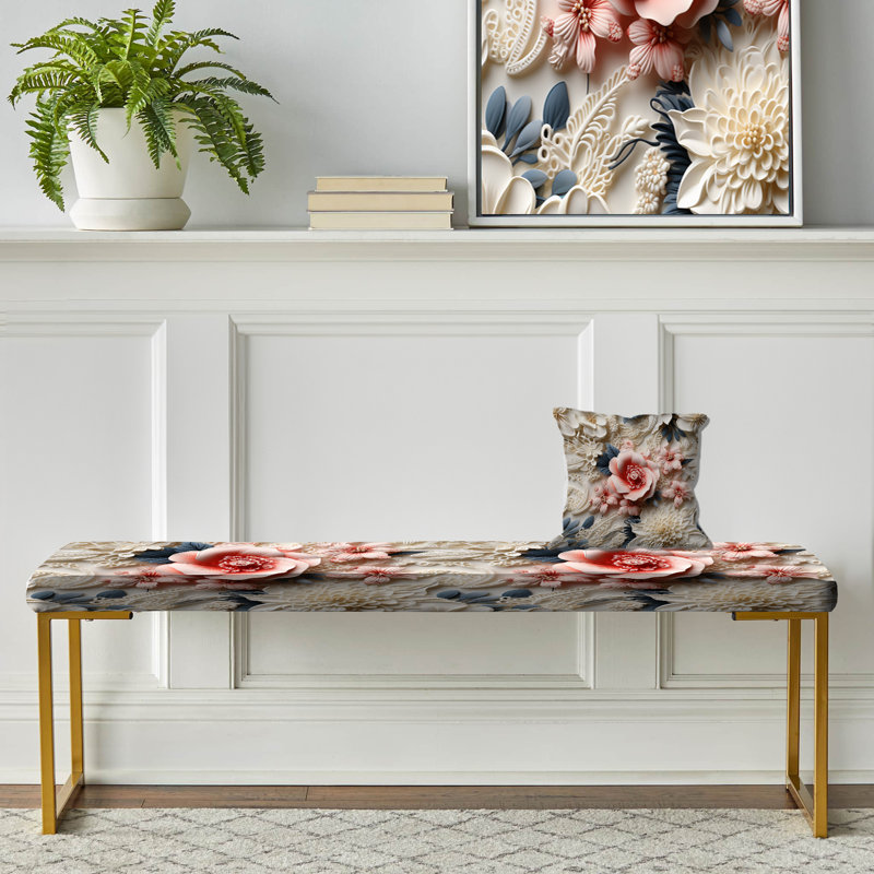 Banc rétro rembourré floral blanc antique