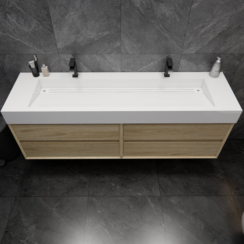 Albizu 71'' Double Bathroom Vanity with Acrylic Top, Coffee