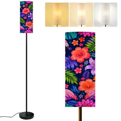  Lampe sur pied 68,5 "flamants roses fleurs tropicales feuillage vibrant aquarelle avec poteau en métal à intensité variable avec abat-jour en lin ampoule DEL incluse