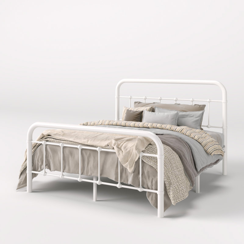Base de lit plateforme en métal Kawamoto au design moderne et élégant, Double, Blanc