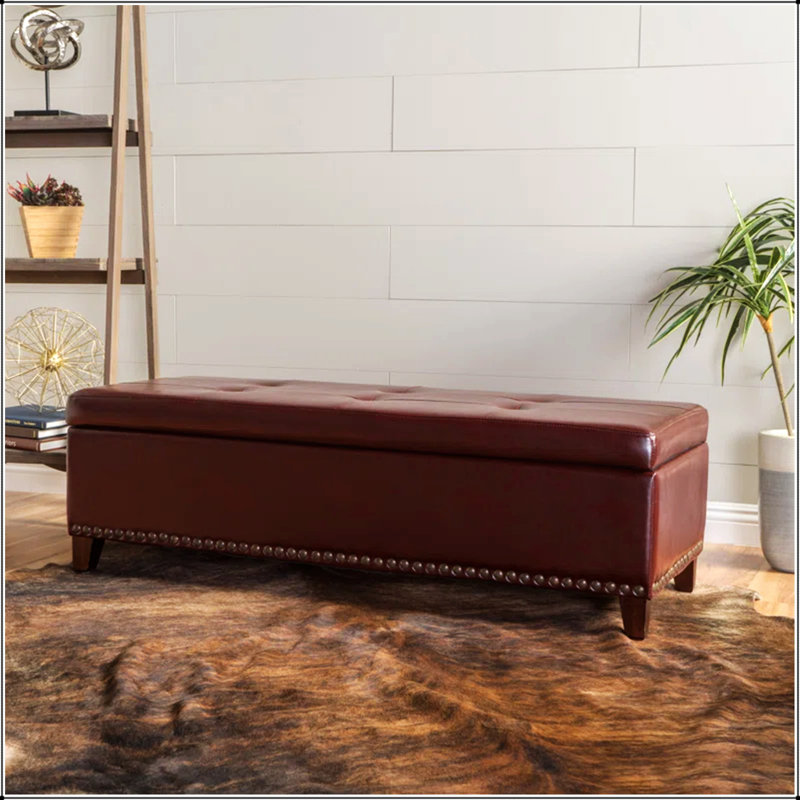 Repose-pieds avec rangement, grand banc de rangement pour repose-pieds de 51 po, banc de bout rembourré avec couvercle à charnière, tabouret de repose-pieds long pour la chambre à coucher du salon 