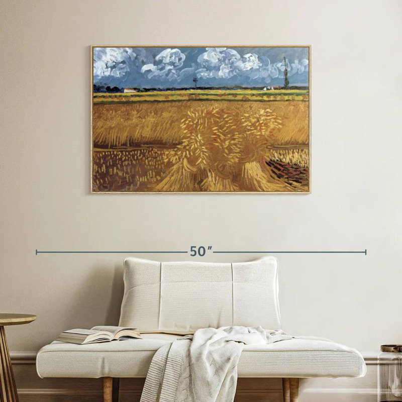 Champ de blé avec réas, Cadre flottant en bois naturel, 40 po x 27 po