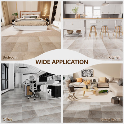 FLYFISH 12" x 12" Peel and Stick Floor Tiles, 1.2 mm Thick Vinyl Flooring, 20 Tiles, Light Slate Marble