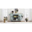 Îlot de cuisine cannelé avec armoire de rangement pour poubelle, prise de courant, support de rangement interne, îlots de cuisine roulants sur 5 roues avec 3 tiroirs, 3 supports latéraux ouverts pour poubelle de 10 gallons, gris-bleu-1362782046