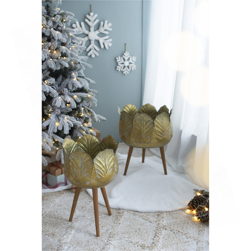 Ensemble de 2 jardinières en métal avec pieds en bois, L: P 18,5 x 23,5 po: P 15,7 x 20 po