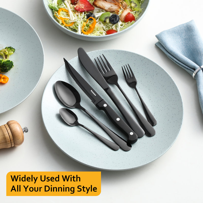 Latitude Run® Tiala Stainless Steel Flatware Set - Service for 8, Black