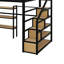 Lit mezzanine double en métal avec escalier, bureau intégré et tablettes