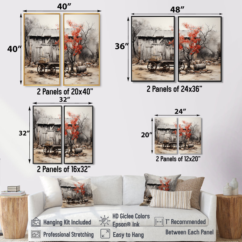 «Barn Rustic Elegance I», art mural sur toile corail, Noir, H 36 po x l 48 po, Reproduction encadrée sans passe-partout