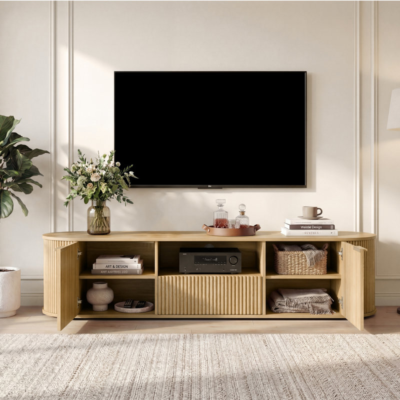 70'' Modern Fluted TV Stand with Adjustable Shelf,  Oak