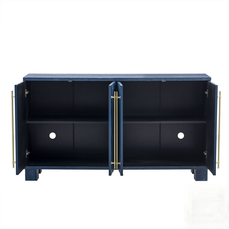 Buffet antique bleu marine avec tablettes réglables et poignées dorées pour des solutions de rangement élégantes