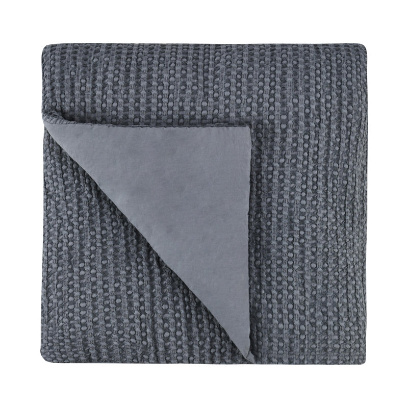 Colmar 4-Piece Linen Blend Quilt Set, Blue, King Quilt + 3 Euro Shams