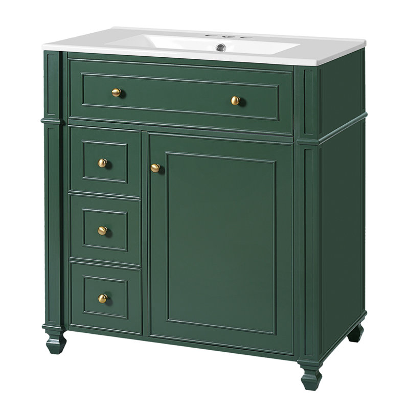 Meuble-lavabo de 30 pouces avec portes à fermeture douce et organisateur de porte, Vert