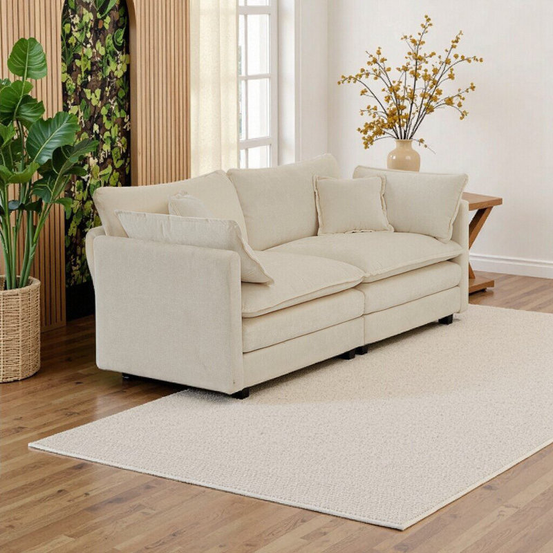 Canapé en chenille beige moderne Modern - Canapé 2 places ultra confortable avec assise profonde moelleuse et 4 coussins