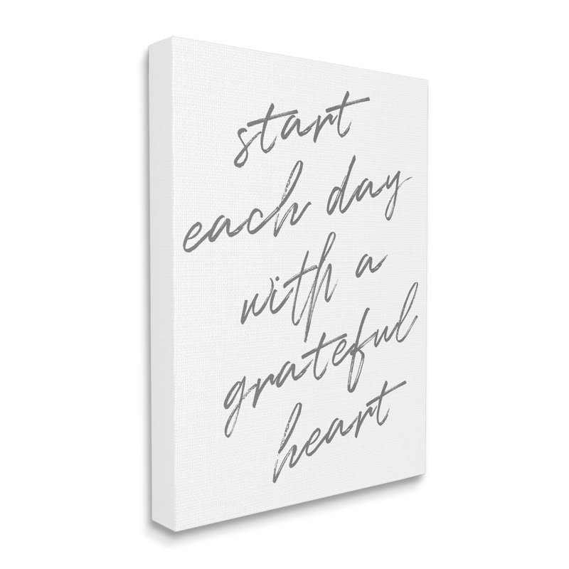" Start Each Day Grateful Inspirational Phrase Distressed Typography ", 20" H x 16" W x 1.5" W, Wrapped Canvas
