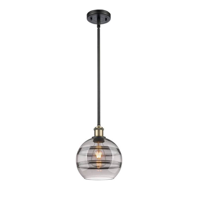 Luminaire suspendu avec tige 1 lumière Ballston Bienes-516-G556, Gris fumée clair, H 9,88 po x l 8 po x P 8 po