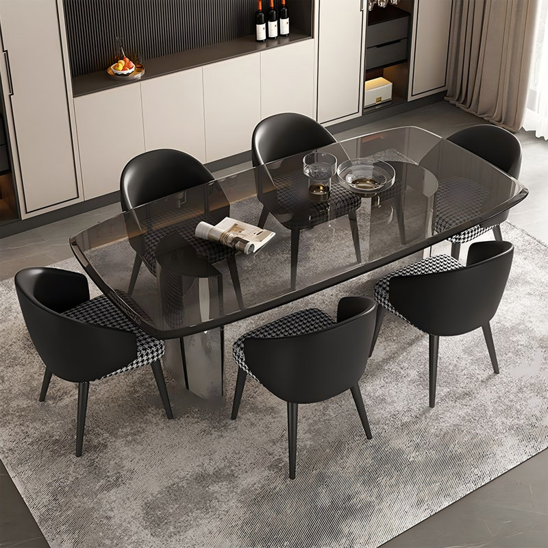 Tempered Glass Stainless Steel black Dining Table, 29.53" H x 78.74" L x 39.37" W