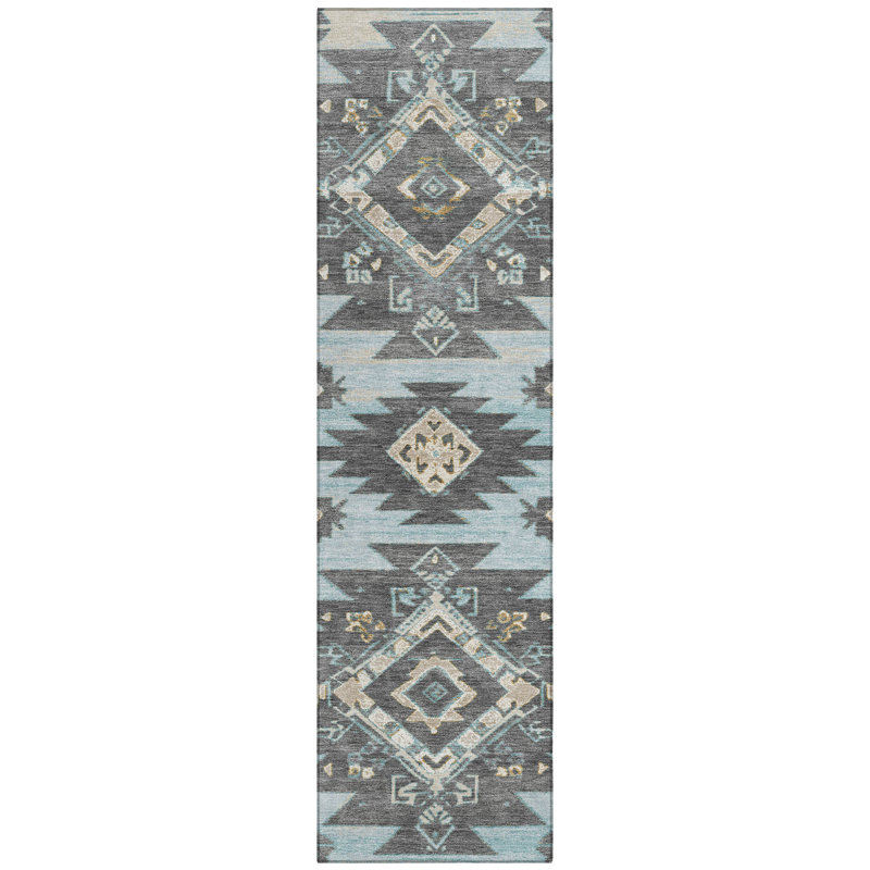 Machine Washable Indoor/Outdoor Xhevrie Teal Rug, Runner 2'3" x 7'6"
