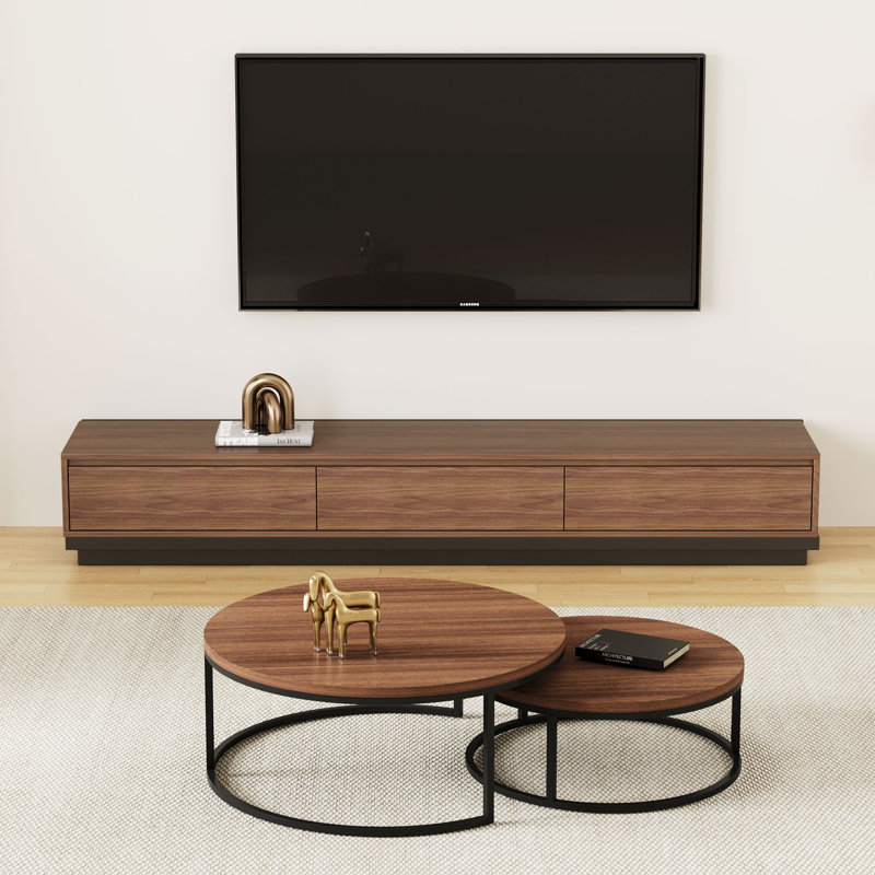 2-piece Set, Expandable Tv Cabinet With Three Drawers And Nesting Coffee Table