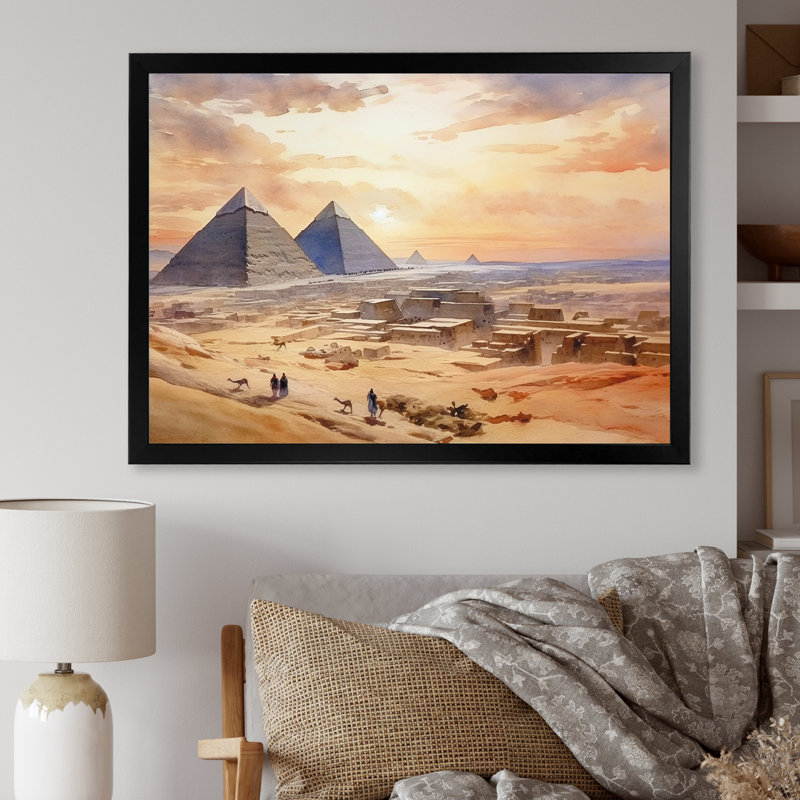 «The Pyramid Of Giza Desert Landscape», reproduction sur toile, Cadre simple noir, H 30 po x l 40 po x P 1,5 po