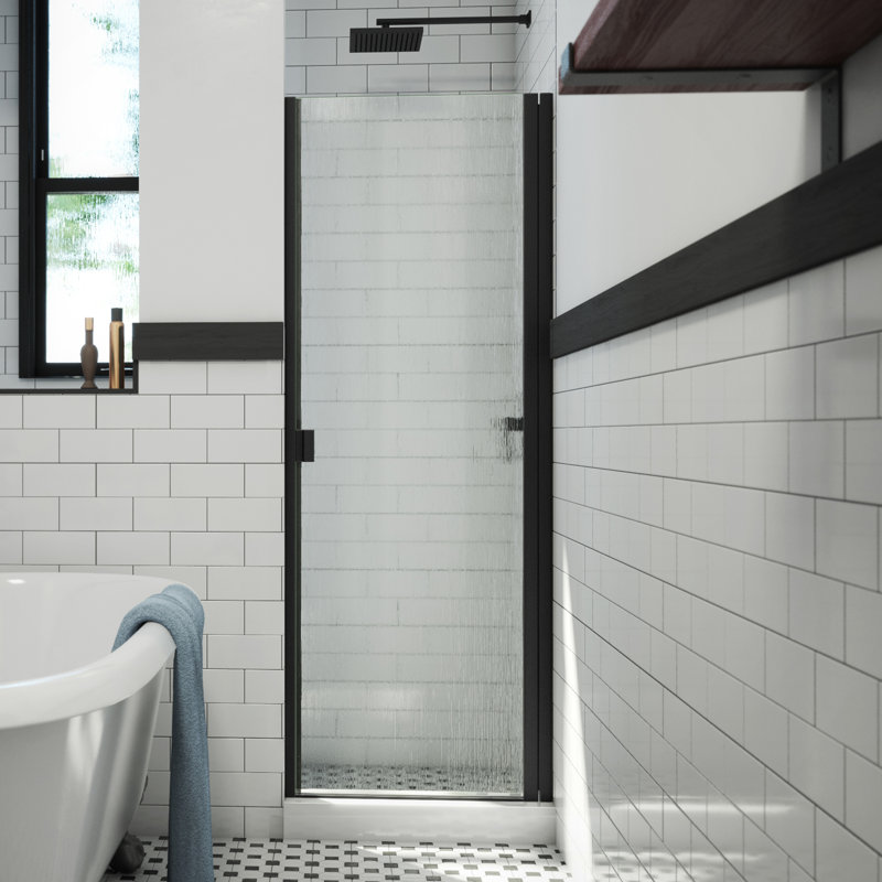 RD - W x 69'' H Hinged Door Semi-Frameless Shower Door with, Rain, Matte Black