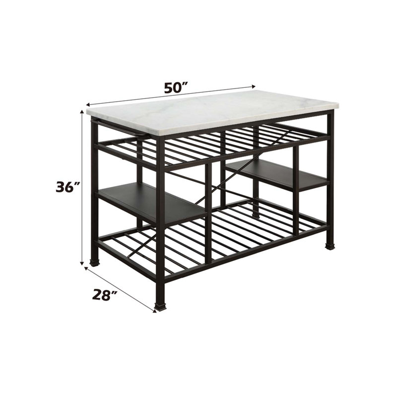 Lanzo Kitchen Island, Marble Top & Gunmetal Finish, Gunmetal