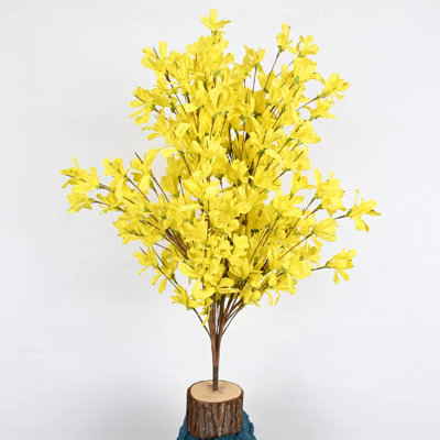 Artificial Farmhouse Spring Summer Forsythia Floral Arrangement Vase Filler, Blossoms Cluster Long Stem Faux Flower For Dining Table Centerpieces, Home Office Wedding Party Decor