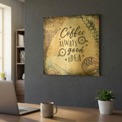 «Coffee Love» par Britt Hallowell, art mural en métal doré, 24 po x 24 po