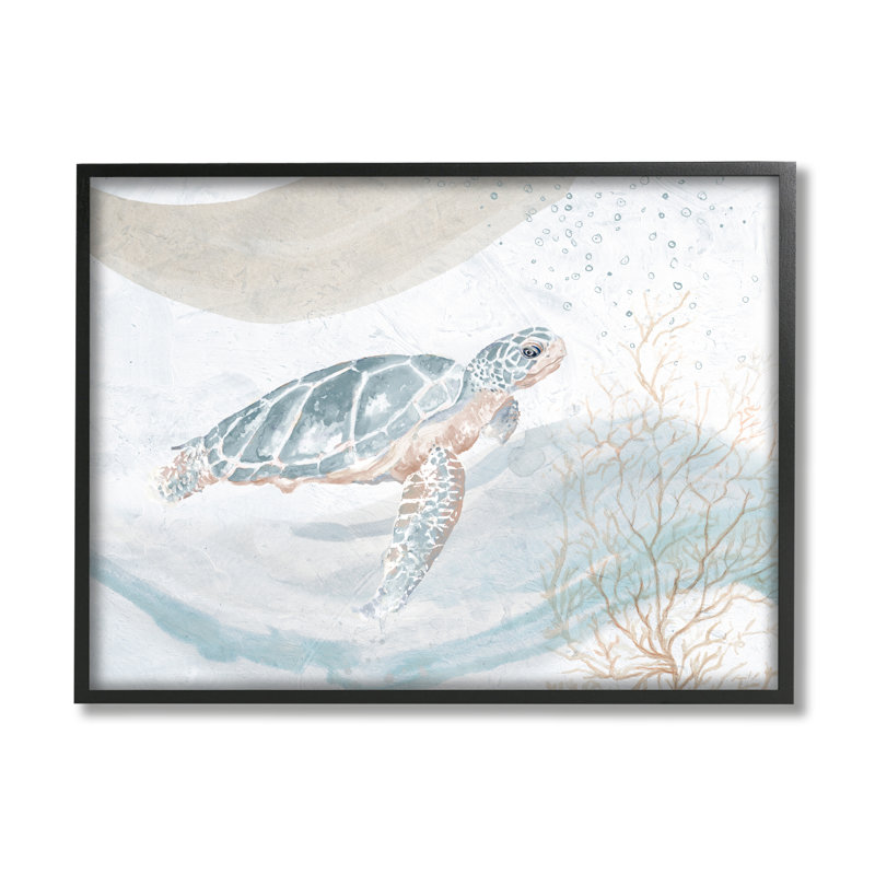 «Drifting Sea Turtle Serene Ocean Wave Atmosphere» par Patricia Pinto - peinture sur toile à cadre flottant
