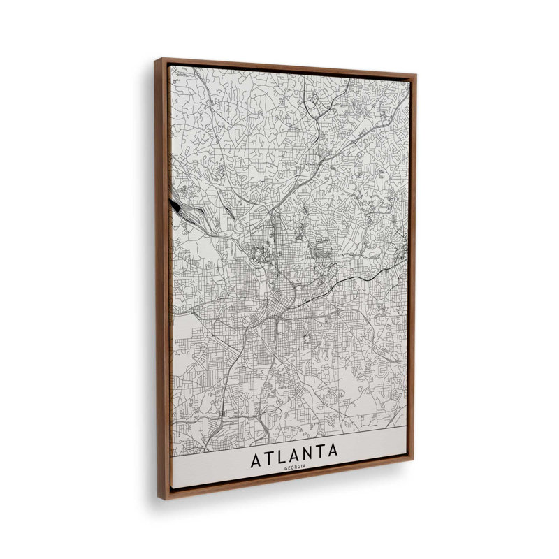 «Atlanta White Map» par Garima Dhawan, impression sur toile, Brun, Cadre flottant, H 16 po x l 12 po