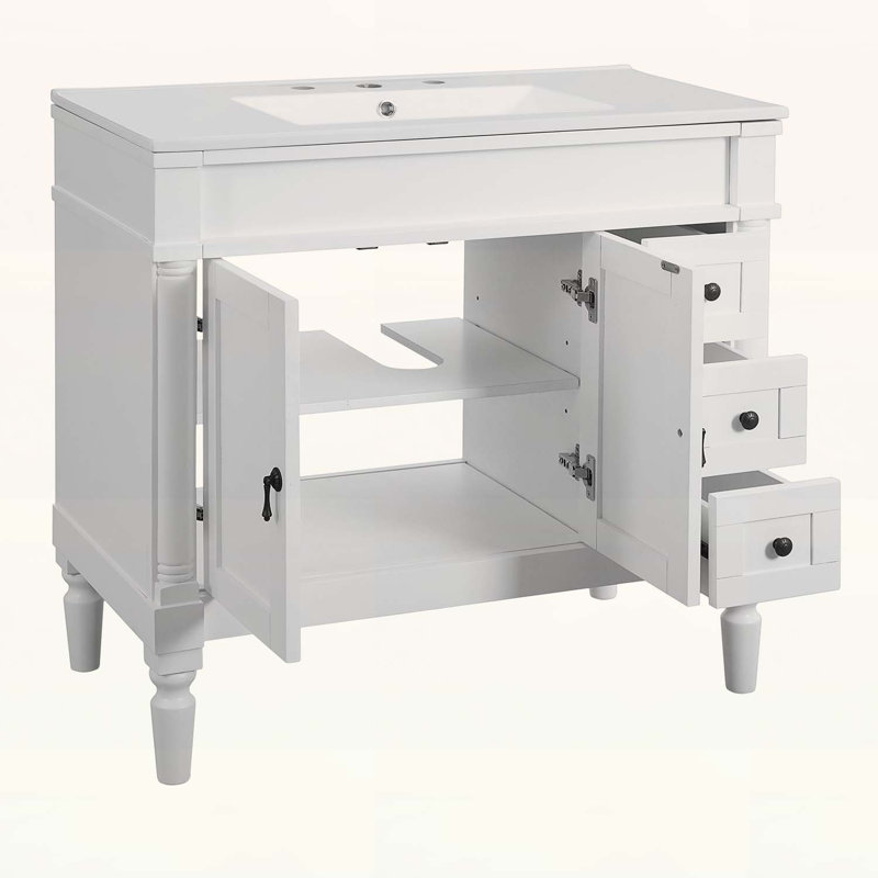 Meuble-lavabo de 36 pouces avec lavabo, conception à plusieurs tiroirs pour une organisation efficace, White