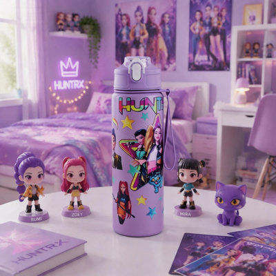 Bouteille d'eau mauve en plastique Kpop Demon Hunters, 9,8 x 2,6 pouces Kpop Demon Hunters Merch Birthday Party Decorations 