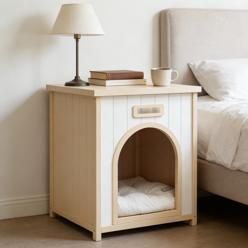 Solid Pet House For Small Cats, Functioning As Side Table, Yellow, American Design