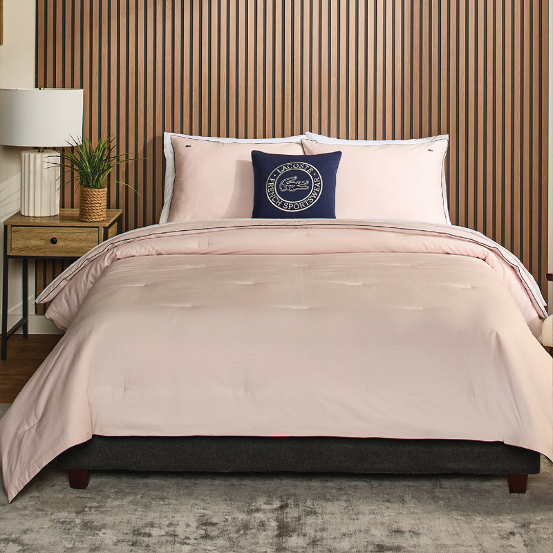 Lacoste Tiebreak Cotton Full/Queen 3-Piece PinkComforter Set, Tiebreak Pink, Full/Queen Comforter + 2 Shams