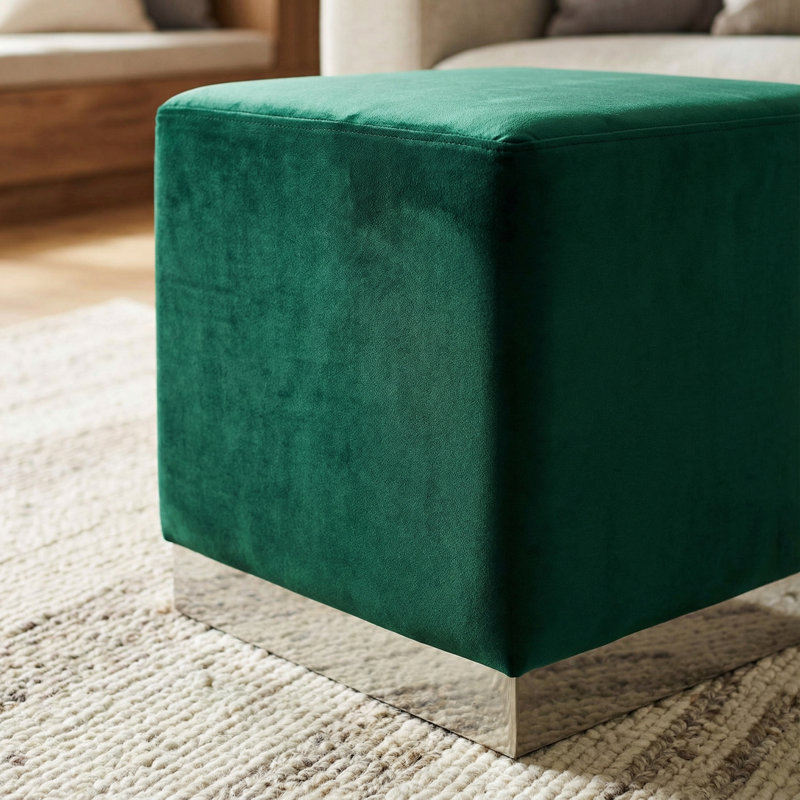 Repose-pieds cubique carré en velours 15,5" Perino, Vert, Argent