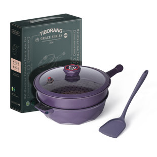 thermo white ceramic steamer fry cooking pot nonstick pink purple cookware  set 