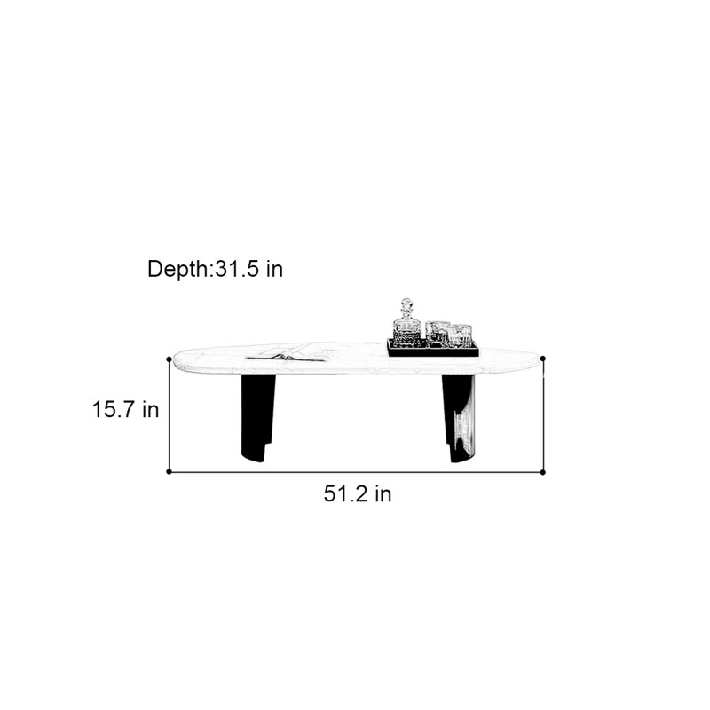 Luxury-Style Customized Marble Coffee Table, Black/White, 15.7" H x 51.2" L x 31.5" W