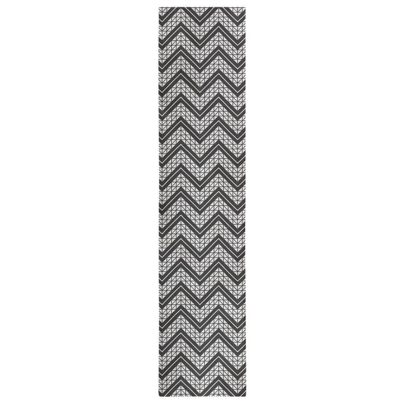 Stephenie Classic Hand Drawn Chevron Table Runner, 16" x 90", Black/Cream