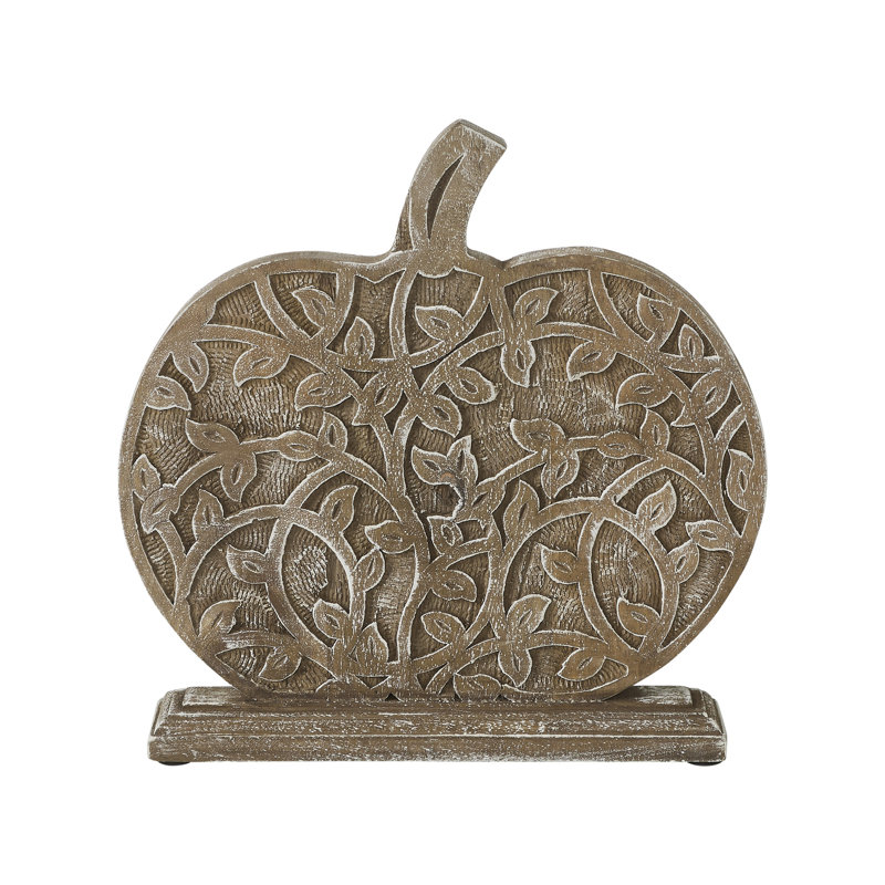 Récolte de vigne sculptée en bois naturel citrouille 12 x 11 x 2