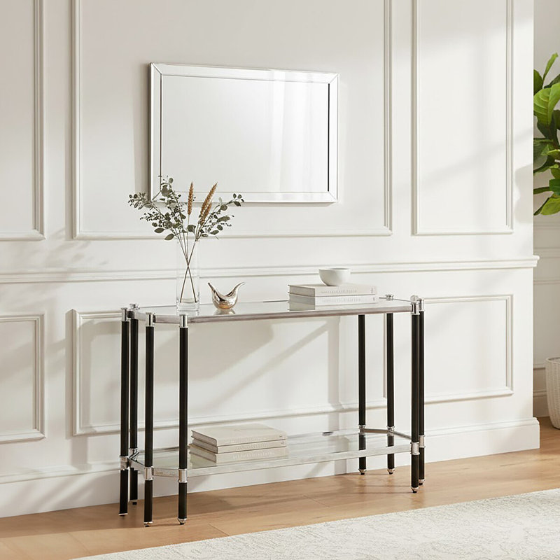 Briaroaks 125cm Glass Top Console Table, Silver/Black